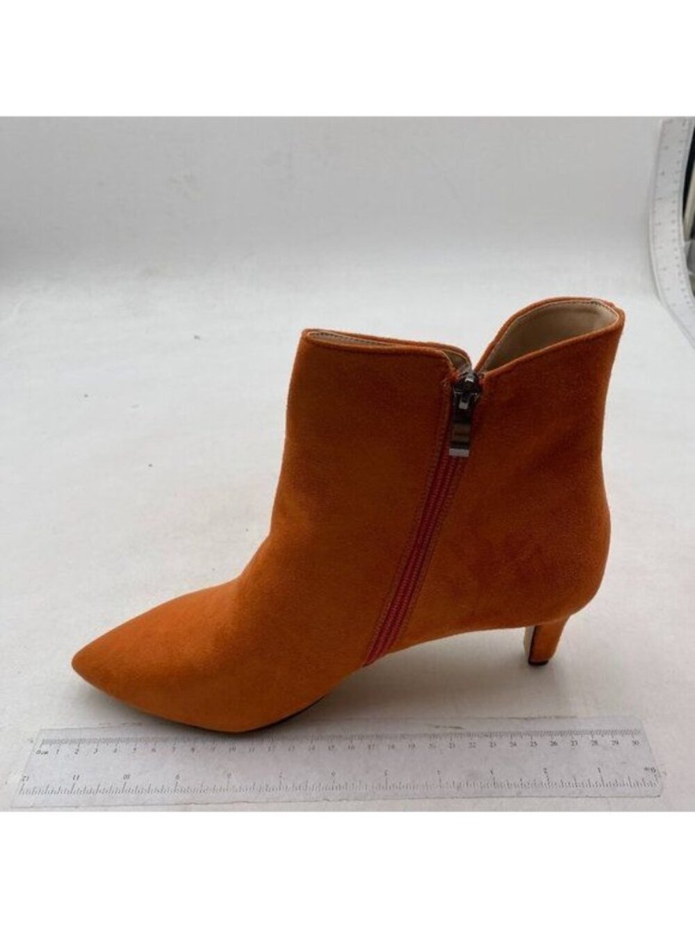 Women Dressy Kitten Low Heel Ankle Boots Pointed Toe Booties Shoes Orange Shoes